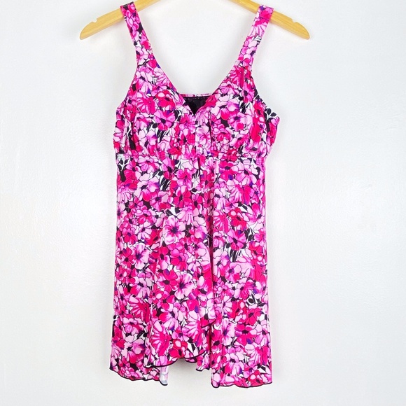 Fit 4 U V-Neck Babydoll Flyaway Swim Dress Pink - Picture 1 of 8